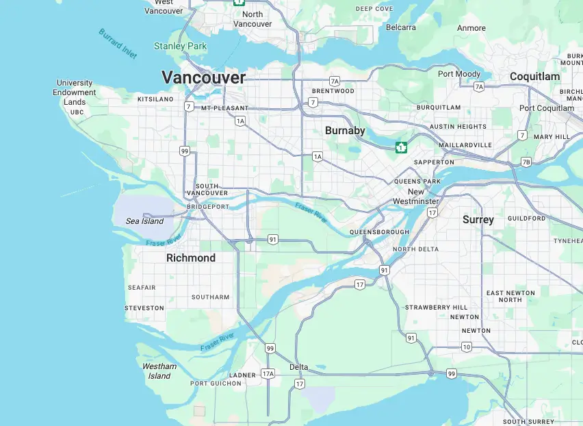 vancouver british columbia regional map for web services by Pro Web Services